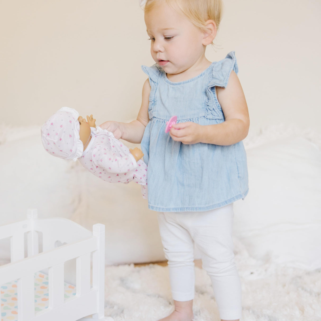 Melissa & Doug Mine to Love Wooden Play Cradle for Dolls, Stuffed Animals - White Melissa & Doug