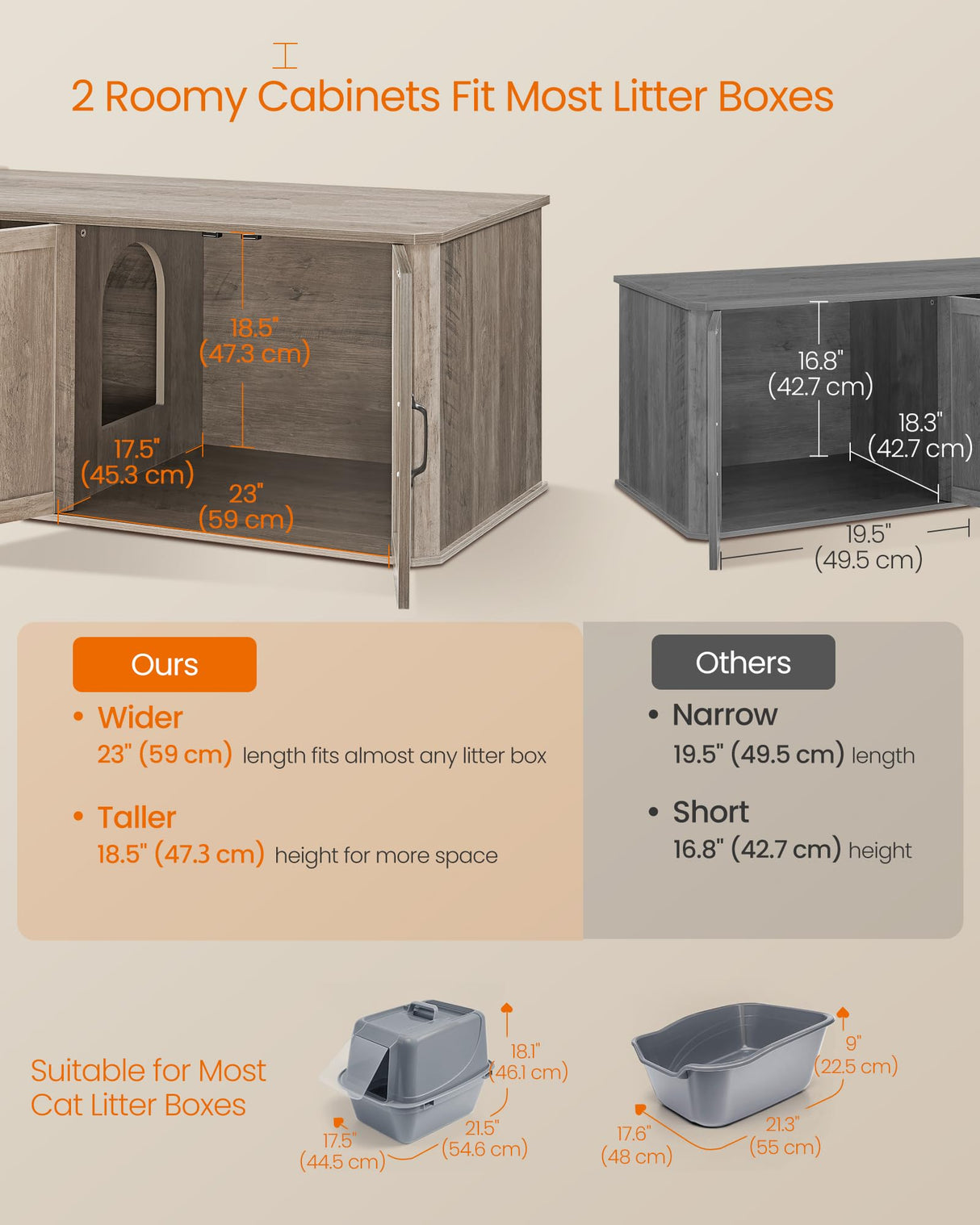 Feandrea Double Cat Litter Box Enclosure, Modern Cat Litter Box Furniture Hidden for 2 Cats, Front Entry, Cat House, Side End Table, TV Stand, 59 x 19 x 19.5 Inches, Heather Griege UPCL010G01 Feandrea