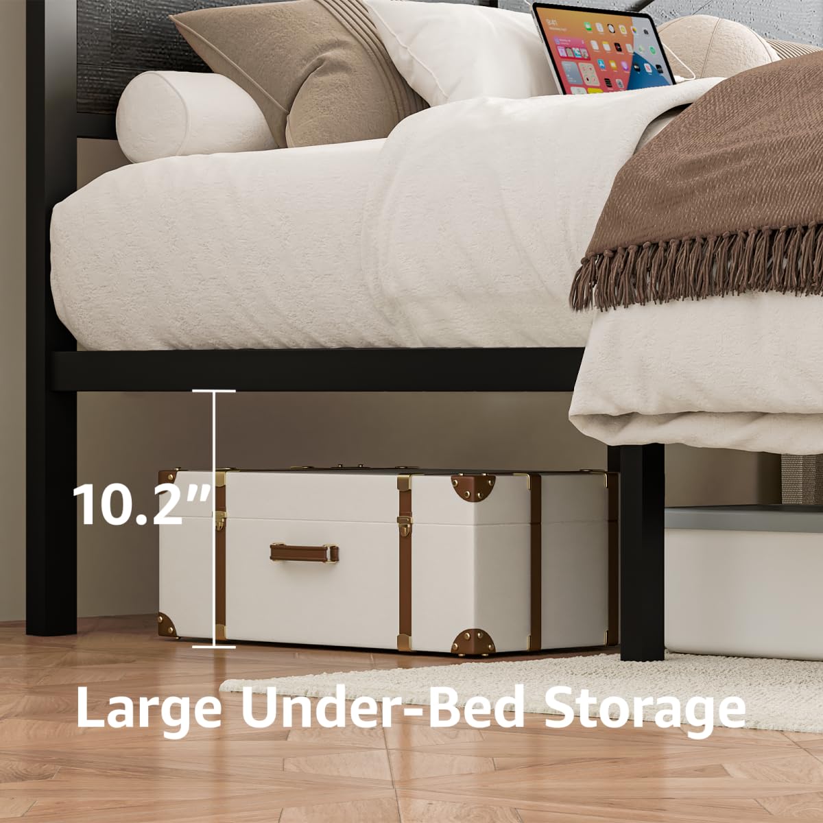 Siihnon Rustic Queen Bed Frame with Storage Drawers and Barn Door Headboard, Farmhouse LED Bed Frame Queen Size with Charging Station, Metal Industrial Platform Bed Frames, No Box Spring Needed, Black Siihnon