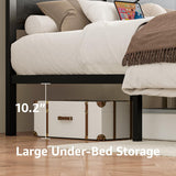 Siihnon Rustic Queen Bed Frame with Storage Drawers and Barn Door Headboard, Farmhouse LED Bed Frame Queen Size with Charging Station, Metal Industrial Platform Bed Frames, No Box Spring Needed, Black Siihnon