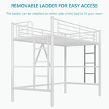 VECELO Twin Size Loft Bed with Full-Length Guardrails and Removable Ladder, Heavy-Duty Metal Frame, Space-Saving Design & Noise-Free, White VECELO