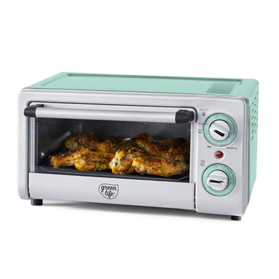 GreenLife Countertop Toaster Oven Air Fryer Stainless Steel, Healthy Ceramic Nonstick, PFAS and PFOA-Free, Tray & Basket, Bake, Broil, Reheat, Adjustable Temp & Time Control, Auto Shutoff, Turquoise