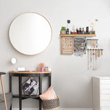 SOLIMINTR Hanging Jewelry Organizer Wall Mount with Rustic Wood Shelf, Ring Display Box, Ear Studs Earring Holder, Rotating Necklace Holder Organizer SOLIMINTR