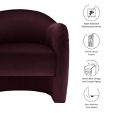Modway Compose Barrel Chair with Performance Velvet Fabric in Mulberry – Upholstered Accent Armchair with Curved Backrest – Cozy Lounge Chair for Reading – Round Comfy Single Sofa Club Chair Modway