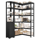 Keyluv Black Corner Bookshelf 72" Tall Corner Book Shelves Cases 2 Pieces Open Bookcase Large Storage Display Shelf Standing 6 Tier Shelving Unit with Cabinet for Home office Living Room, Wood & Metal Keyluv