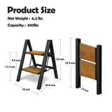 Taranta 2 Step Ladder,Aluminum Lightweight Folding 2 Step Stool with Anti-Slip Wide Pedal, 330lbs Capacity Step Ladder for Household,Kitchen,Office - BlackWoodgrain taranta