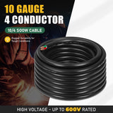 50ft 10/4 10 AWG Portable Power Cable (4 Conductor) - SOOW 600V 10 Gauge Electric Wire for Generator, Portable Lights, RV/EV Car Battery Chargers and Machinery - 50 Feet Electrical Cord Bghdas