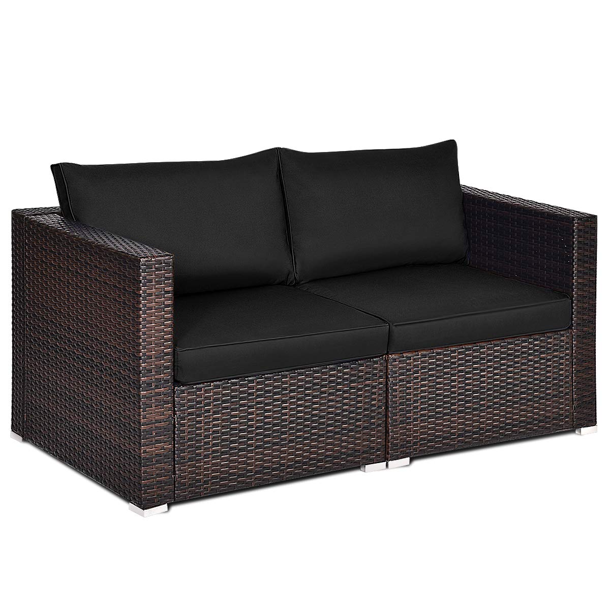 Tangkula Wicker Loveseat 2 Piece, Patio Furniture Couch with Removable Cushions, Rattan Loveseat Sofa for Balcony, Deck, Garden and Poolside Tangkula