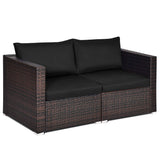 Tangkula Wicker Loveseat 2 Piece, Patio Furniture Couch with Removable Cushions, Rattan Loveseat Sofa for Balcony, Deck, Garden and Poolside Tangkula