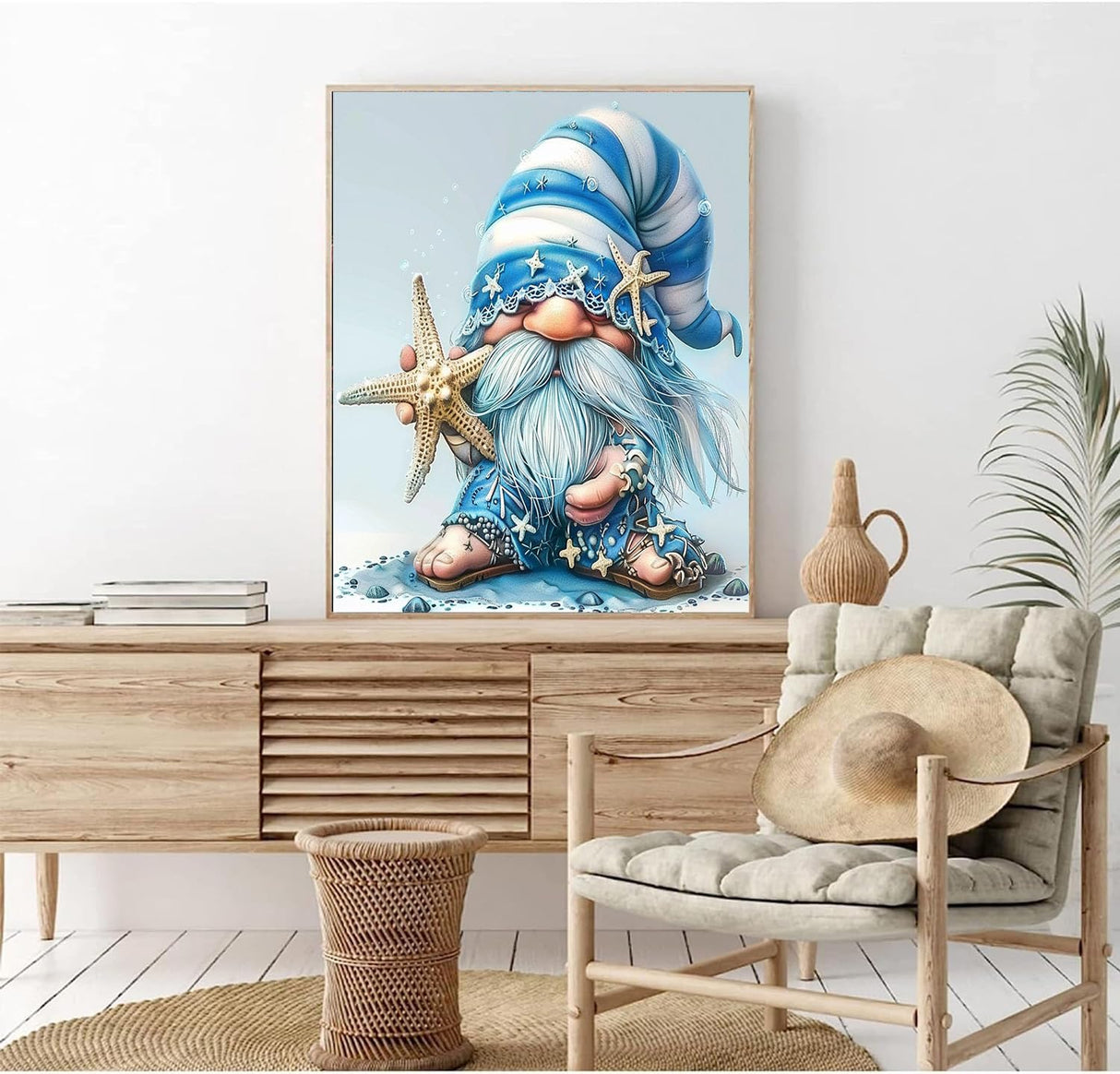 gnome with Starfish Painting Paint by Numbers Kits 16x20 inch Canvas Blue Ocean Style Pattern DIY Oil Painting for Adults Beginners with Brushes Acrylic Pigment Drawings Gift Holiday(Without Frame) Generic