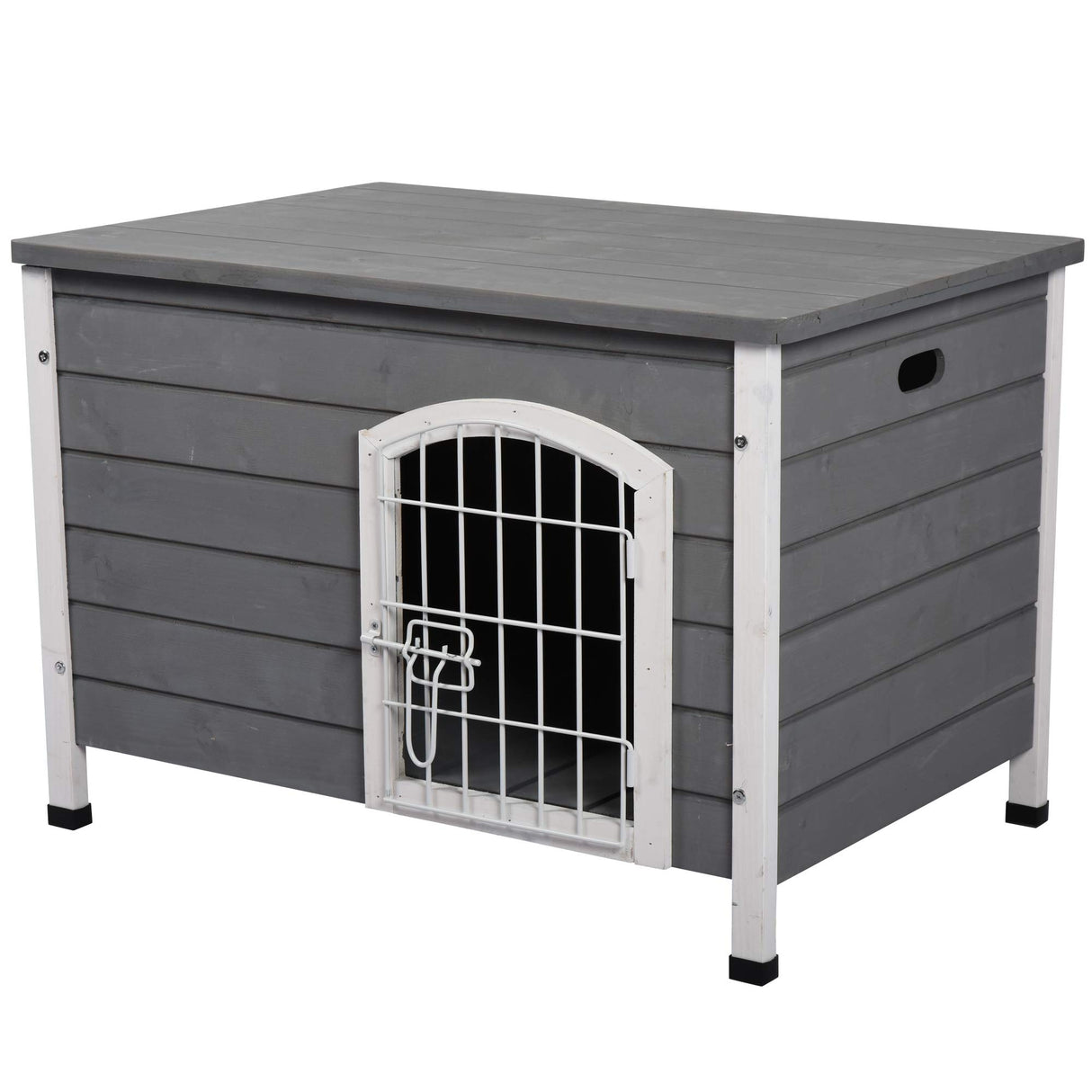 PawHut 31" L Wooden Decorative Dog Cage Kennel Wire Door with Lock Small Animal House with Openable Top Removable Bottom Grey Aosom