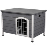 PawHut 31" L Wooden Decorative Dog Cage Kennel Wire Door with Lock Small Animal House with Openable Top Removable Bottom Grey Aosom