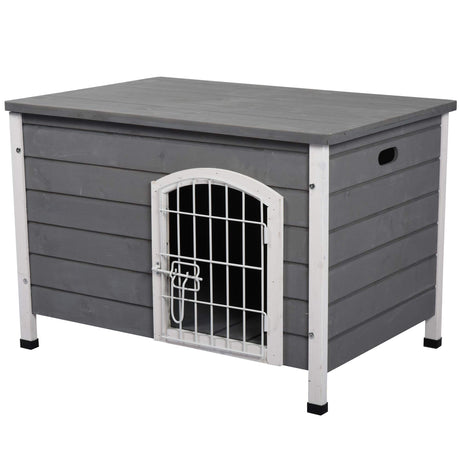PawHut 31" L Wooden Decorative Dog Cage Kennel Wire Door with Lock Small Animal House with Openable Top Removable Bottom Grey Aosom