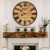 24 Inch Farmhouse Wall Clock - Antique Rustic Wood Finish, Silent Battery-Operated Timepiece with Stylish Decor for Home, Office, Kitchen, Bedroom & Living Room EMAX HOME