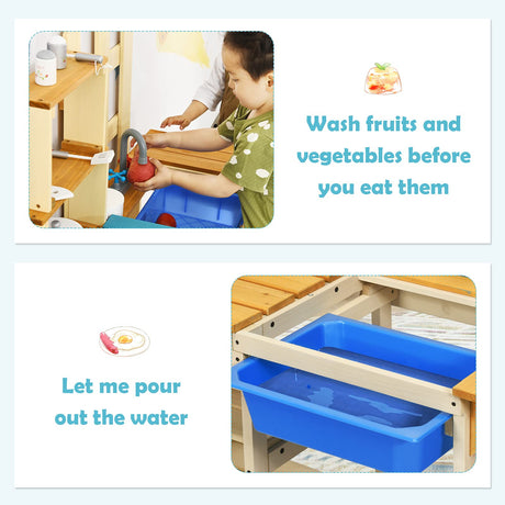 Costzon Wooden Kids Kitchen Playset, Indoor Outdoor Pretend Mud Kitchen Set for Toddler, Play Kitchen Toy w/Simulated Faucet, Shelves, Removable Board, Toy Kitchen Set for Girls & Boys Age 3+ Costzon