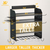 Drill Holder Wall Mount with 8-Outlet Charging Station, 190lbs Load 4 Layers Carbon Steel Heavy Duty Power Tool Organizer Wall Mount for Garage & Workshop, 4 Drill Holders, Modular Pegboard Rack OKKMAX