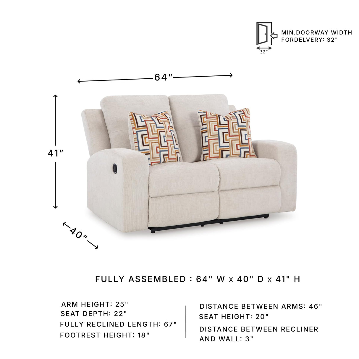 Signature Design by Ashley Danum Modern Tufted Manual Reclining Loveseat with 2 Accent Pillows, Beige Signature Design by Ashley