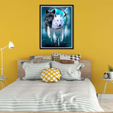 Pavemlo 5D Diamond Art Kits for Adults Wolf Dreamcatcher, Full Drill Diamond Art Animal Pictures Paint with Diamonds, DIY Cross Stitch Jewel Art Rhinestone Craft for Home Wall Decor 12X16 Inch Pavemlo