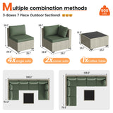 VONZOY Patio Furniture Set, 7-Piece Outdoor Sectional All-Weather Wicker Patio Conversation Set for Backyard (Green Cushions with Grey Rattan) VONZOY