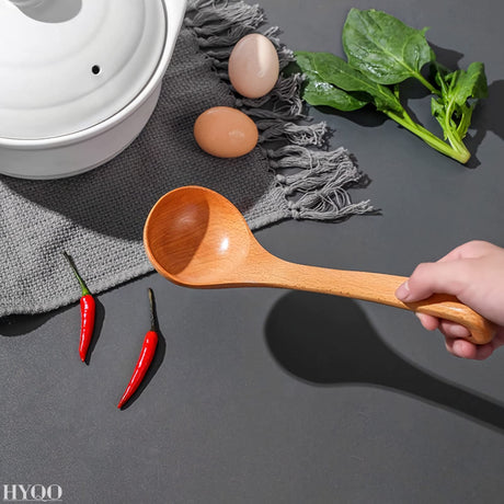 Wooden Ladle For Soup - 2 Pack Wooden Soup Spoons Bamboo Ladle Wooden Serving Spoons Olive Wood Ladle Soup Ladel For Cooking Wood Utensils Set Large Ladle With Long Handle Teak Kitchen Utensils HYQO