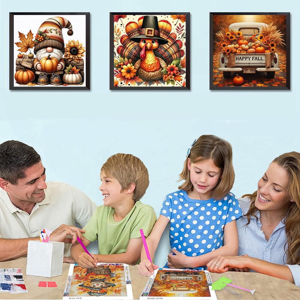 4 pack Thanksgiving Day Diamond Art Kits for Adults Beginners,Fall Turkey Pumpkin Diamond Painting Kits for Adults,5D Full Drill DIY Diamond Dot Gem Art Kit Wall Home Decor Arts Craft 12x12 inch NEGEKFKX