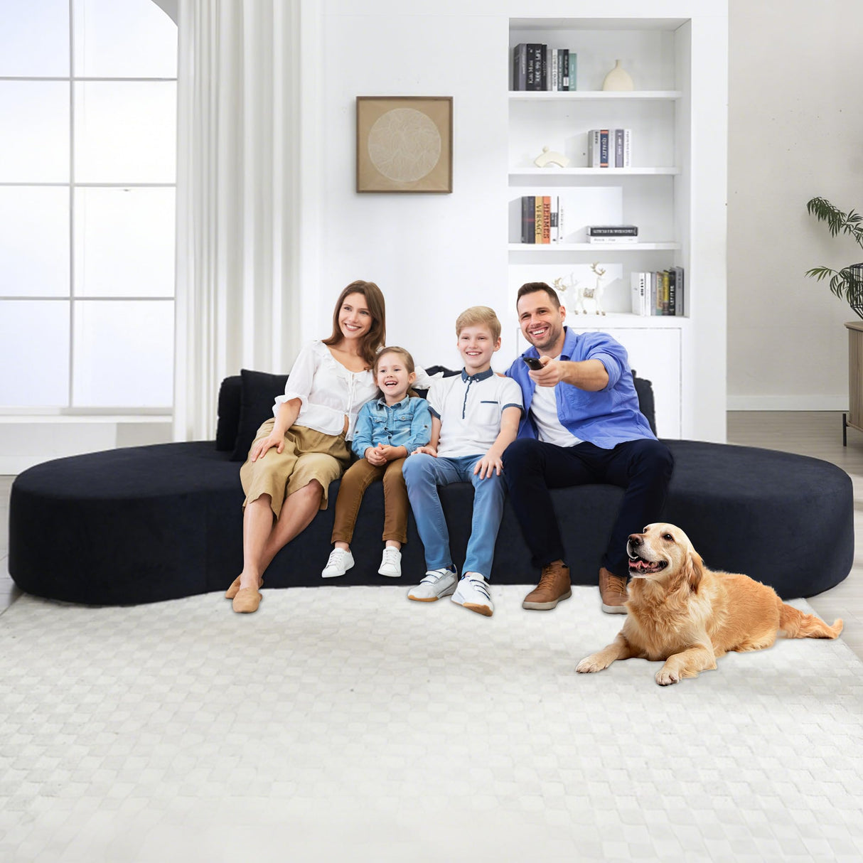 GNIXUU 130.5" Oversized Curved Sectional Sofa for Living Room, Modern Luxury TerryCloth Boneless 4 Seater Cloud Couch with Half Moon Design & 3 Pillows, Modular Memory Foam Couches, No Assembly, Black GNIXUU