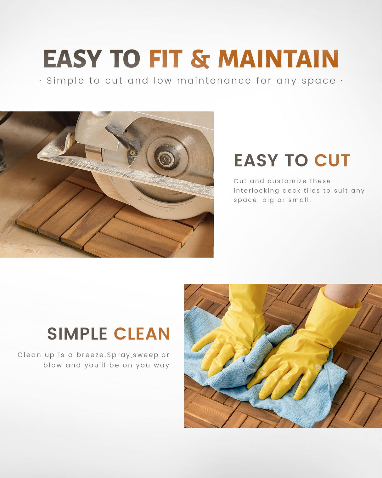 Upolana 9 PCS Interlocking Deck Tiles 12" x 12", 12 Slats Outdoor Flooring Acacia Wood Patio Tiles, Waterproof Patio Flooring Decking for Balcony Backyard, Indoor and Outdoor Use Upolana