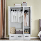 GraceGrove Armoire Wardrobe Closet Mirror, 3 Doors 2 Drawers White Large Capacity Clothing Storage Bedroom Armoires Wardrobe Closet with Hanging Rod 47.3" L x 20.3" W x 74.2" H GraceGrove