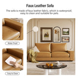 Valthie Faux Leather Couch, Mid Century Modern Comfy Loveseat Sofa with Wide Arm, Side Pockets, Solid Wooden Frame for Office, Living Room and Bedroom, 3 Seater (Brown, 88.58 inches) Valthie