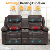 RIHEREFY Loveseat Recliner Sofa with Massage & Heating, Reclining Loveseat with Console, RV Wall Hugger Double Loveseat Recliner Couch for Living Room & Home Theater (Brown) RIHEREFY