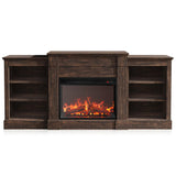 BELLEZE Modern 66" Electric Fireplace Heater Mantel TV Stand & Media Entertainment Center for TVs up to 66" with Energy-Efficient Heater With Sound and Side Shelves - Lenore (Brown) BELLEZE