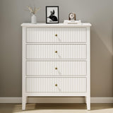 RoyalCraft White Fluted 4 Drawer Dresser for Bedroom, Modern Chest of Drawers, Wood Dresser for Storage Clothes, Wooden Storage Cabinet Nightstand for Bedroom, Hallway, Living Room, Entryway RoyalCraft