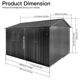 Jintop 10x12 FT Metal Garden Sheds,Outdoor Storage Shed with Waterproof Roofs and Lockable Doors,Clearance Tool House w/Punched Vents,Aluminum Frames Box for Storing Bicycles,Lawnmowers,Dark-Grey Jintop