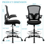 X XISHE Mesh Ergonomic Drafting Chair,Tall Adjustable Office Chair,Standing Desk Chair,Counter Height Office Chairs,Drawing Chair with Adjustable Foot Ring and PU Arms (Black) X XISHE