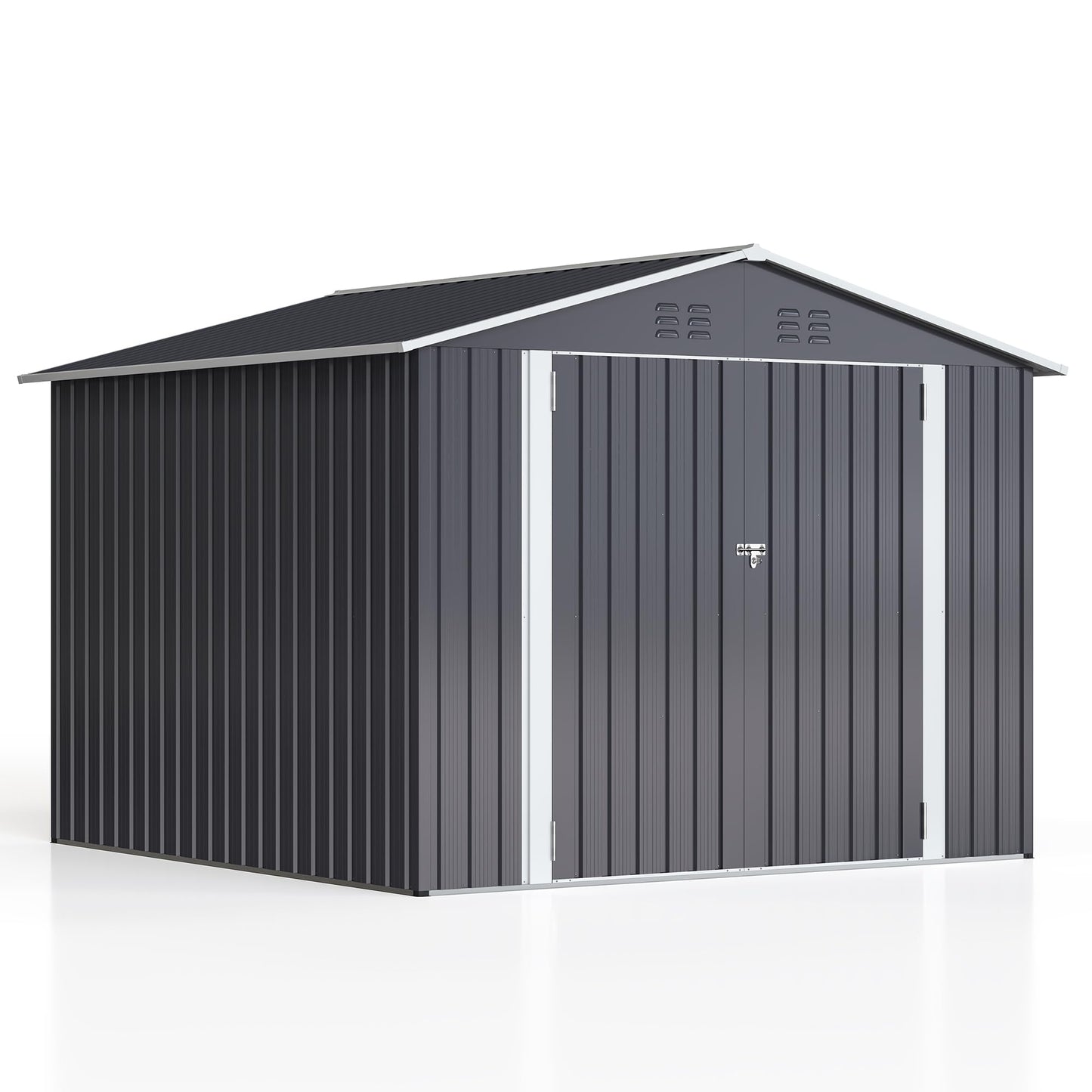 WKM 8x8 FT Outdoor Storage Shed, Utility Metal Tool Storage with Lockable Doors and Updated Frame Structure, Large Metal Garden Shed for Backyard, Patio Lawn, Black - WoodArtSupply