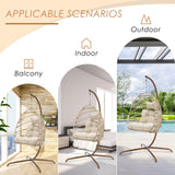NICESOUL® Swing Egg Chair with Stand Indoor Outdoor Wicker Rattan Patio Basket Hanging Chair with UV Resistant Cushions 350lbs Capacity for Bedroom Balcony Patio (Cream) NICESOUL