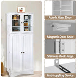 CATMIX Kitchen Pantry Cabinet, Tall Food Pantry Storage Cabinet with Glass Doors and Adjustable Shelves, Freestanding Cabinet for Kitchen, Living Room, Dining Room, White CATMIX