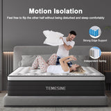 Full Size Mattress, 14 Inch Hybrid Mattress in a Box with Individual Pocket Spring, Gel Memory Foam and Euro Top, Medium Firm Feel with Motion Isolation, Pressure Relief, Edge Support, Black TEMESINE
