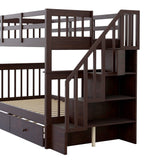 Harper & Bright Designs Twin Over Twin Bunk Bed with Trundle Bed and Storage Shelf, Kids Twin Size Bunk Bed with Stairs & Guard Rail, Wood Bunk Bed Frame for Kids, Teens, Adults,Espresso Harper & Bright Designs