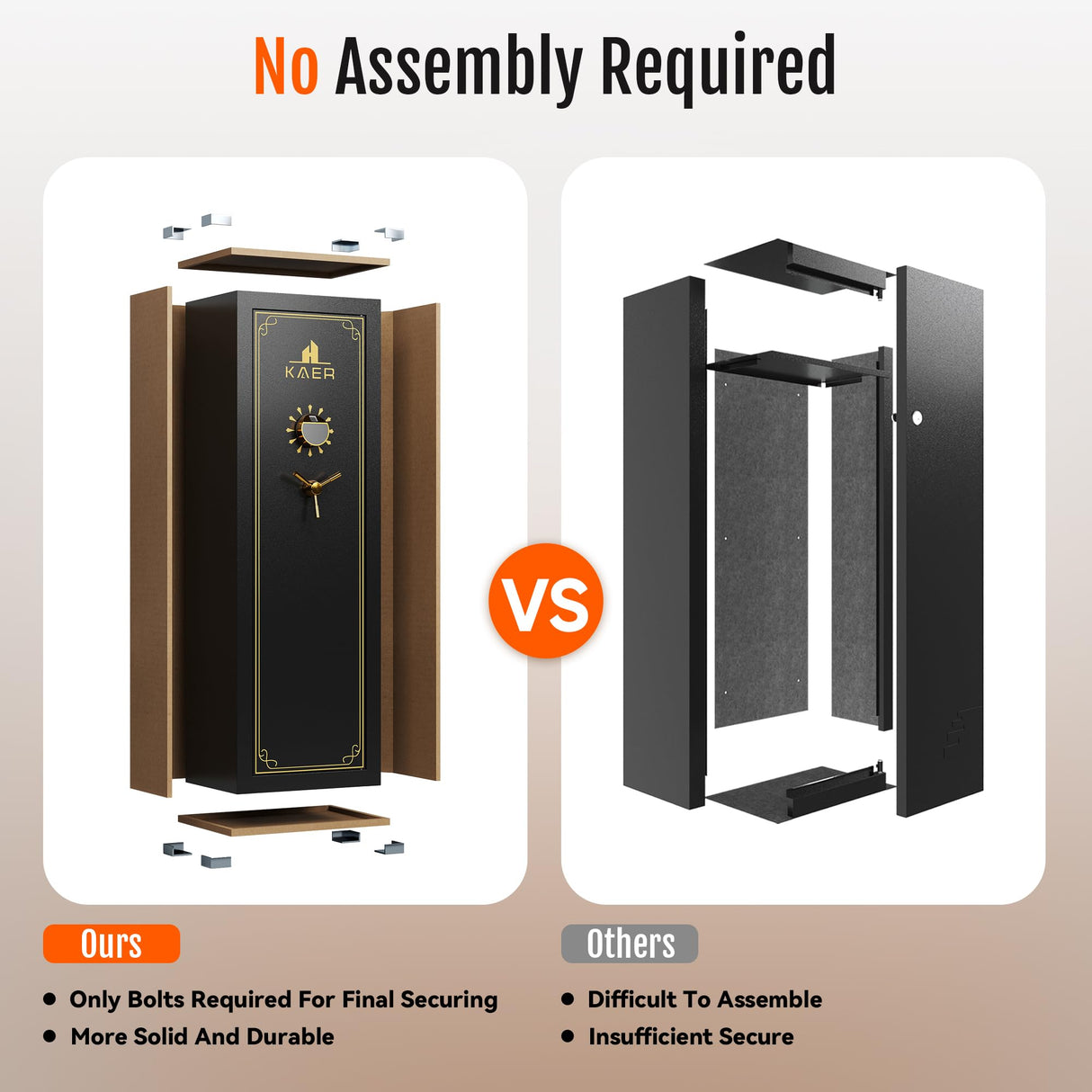 KAER 20 Biometric Gun Safe for Rifles and Pistols, Large Gun Cabinet for Home Rifle, Quick Access Gun Safe with Fingerprint, Rifle Safe with Removable Shelf and Pistol Pocket [No Assembly Required] KAER