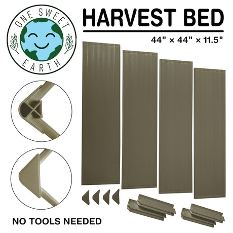 One Sweet Earth Raised Garden Bed - 4x4 ft Planter Box - Weathered Wood HDPE - No Tools Needed - DIY Kit for Urban Gardening, Flowers, Herbs & Vegetables - Made in The USA One Sweet Earth