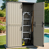 Patiowell 50 cu.ft Plastic Outdoor Storage Shed, Lockable Waterproof Resin Storage Cabinet Vertical Storage Shed for Garden Tools, Garbage Cans, Pool Supplies, Beige(Not Include Shelves) Patiowell