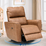 GAOMON Power Recliner Chair Swivel Glider Faux Leather Upholstered Nursery Rocker Reclining Sofa Chair with Charging Port, Curved Armrests & Padded Backrest for Living Room and Bedroom (Brown) GAOMON