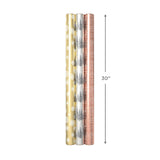 Hallmark Foil Wrapping Paper with Cut Lines on Reverse (3 Rolls: 60 Sq. Ft. Ttl) Rose Gold, Silver Trees, Gold Snowflakes for Winter Weddings, Graduations, Valentine's Day Hallmark