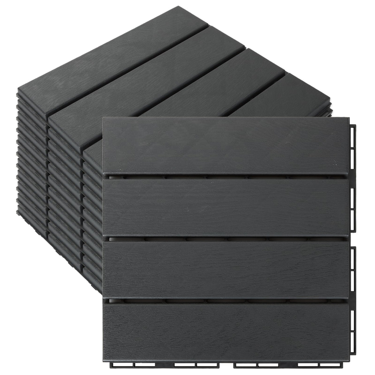 SHUESS 9 PCS Interlocking Deck Tiles 12”x 12” Patio Deck Tiles Plastic Waterproof Outdoor Flooring Covering for Walkway Front Porch Poolside Balcony Backyard, Black (All Weather Use) SHUESS