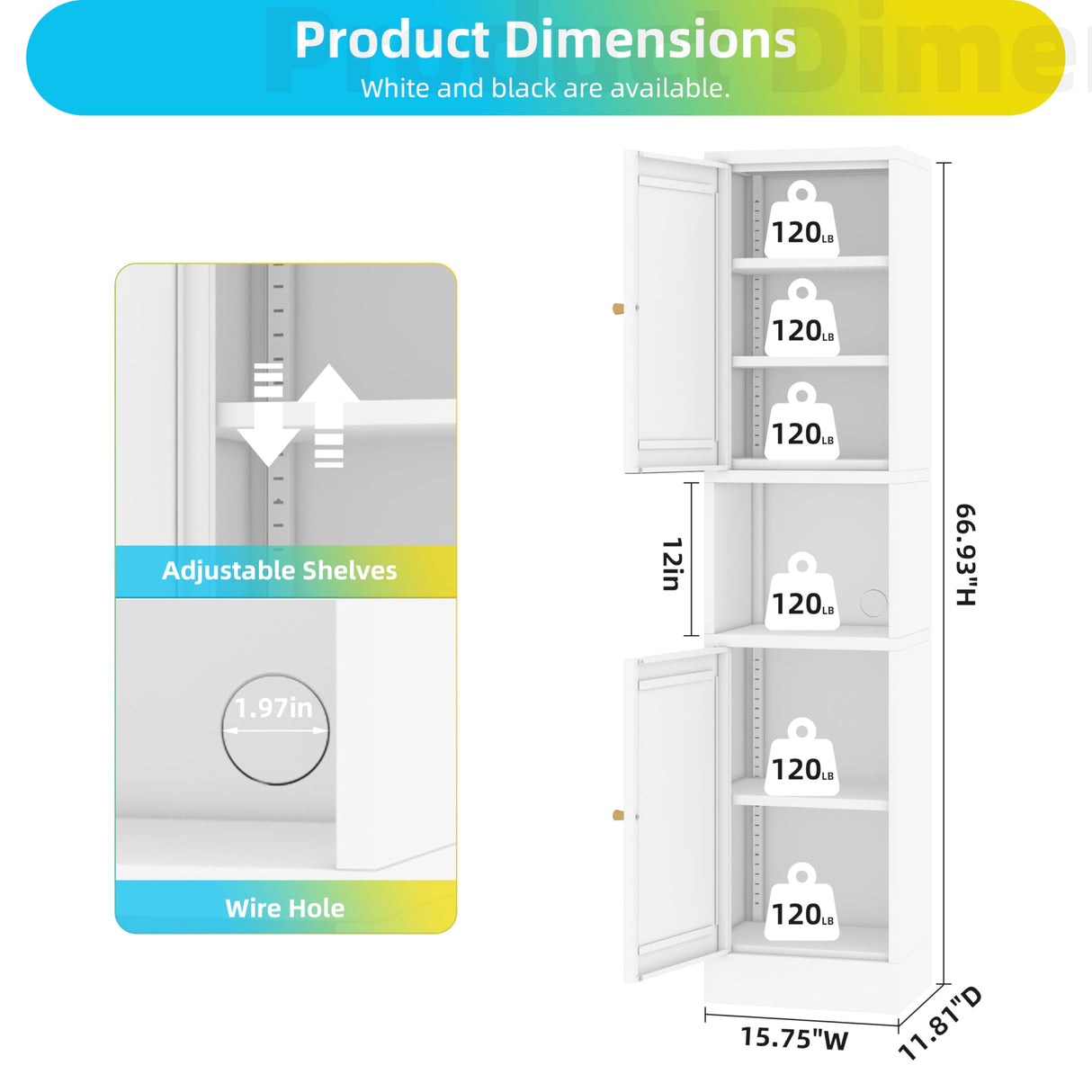 XIUSVON Tall Narrow Storage Cabinet - 67" Slim Bathroom Organizer with 3 Adjustable Shelves, 2 Doors (Left/Right Opening),Metal Floor Cabinet for Small Spaces, Bathroom & Kitchen (Metal, White) XIUSVON