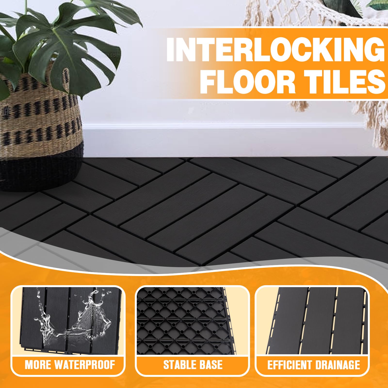 Plastic Interlocking Deck Tiles, 12"x12" Patio Deck Tiles, 9 Pack Waterproof Outdoor Flooring All Weather Use, Patio Floor Decking Tiles for Patio, Balcony, Poolside, and More - Dark Grey - WoodArtSupply