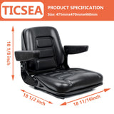 TICSEA Universal Fold Down Forklift Seat,Micro Switch,Armrest for Tractor,Excavator Skid Loader Backhoe Dozer Telehandler ZTR's TICSEA