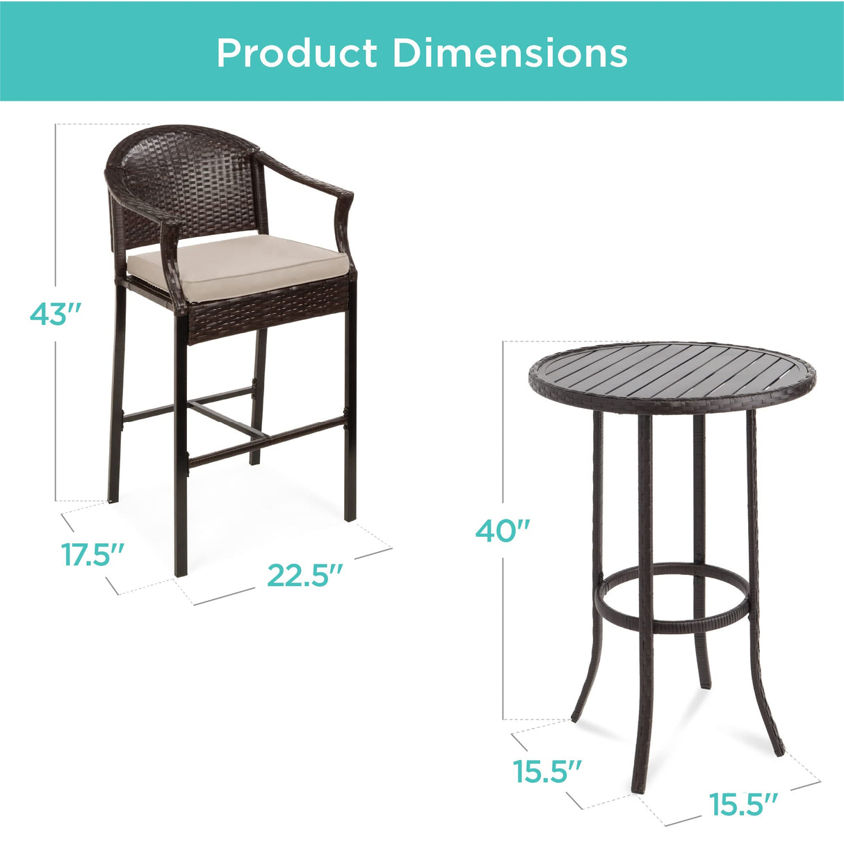 Best Choice Products 3-Piece Patio Bar Table Set, Outdoor Wicker Bar Height Bistro Furniture for Backyard, Poolside, Balcony w/Barstools, Cushions, Steel Frame – Brown/Beige Best Choice Products