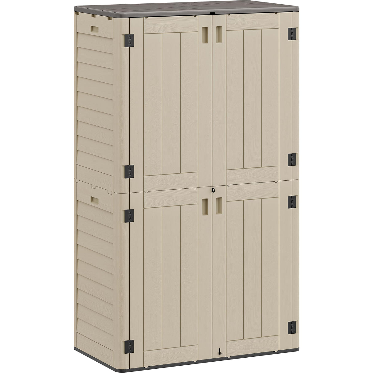 YITAHOME 60 cuft Vertical Outdoor Storage Shed w/o Shelf, Large Waterproof Storage Cabinet for Garden Shed, Tall Outdoor Storage Shed for Garage, Pool Storage, Resin, Lockable, Khaki & Brown YITAHOME